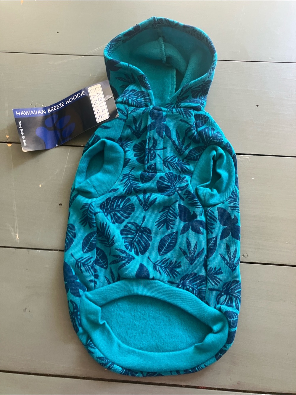 CASUAL CANINE Teal & Navy Hawaiian Breeze Tropical Hoodie Small Dog NWT